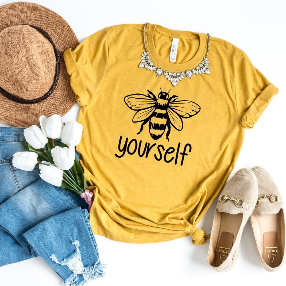 Mustard Yellow Bee T shirt Be Yourself Graphic NEW